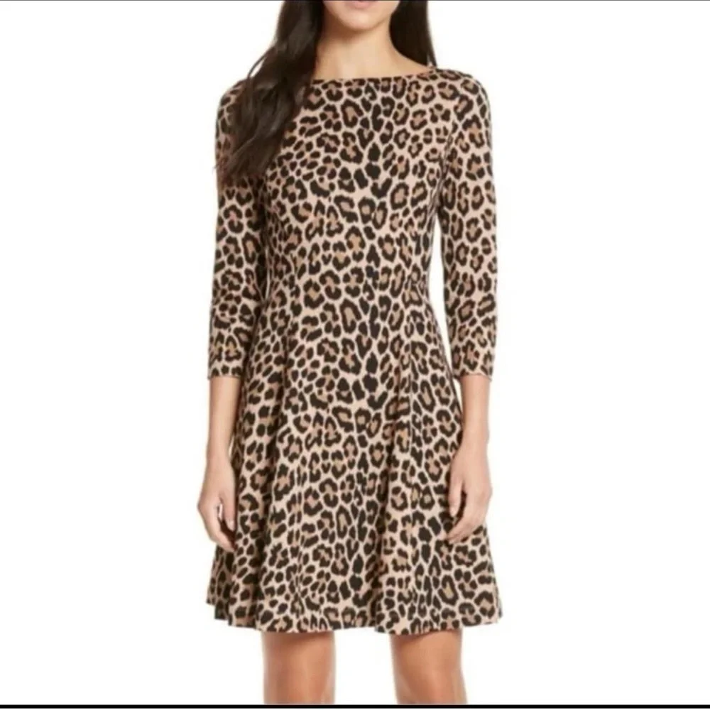 Kate Spade Fit & Flare 3/4 Sleeve Leopard Print Dress‎ 6